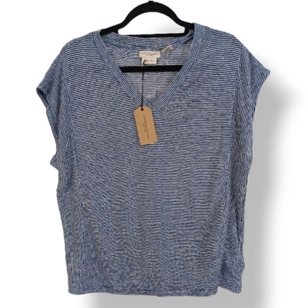 Christian Siriano 100% Linen Striped Oversized Top in Navy Blue Size XL - Picture 6 of 12